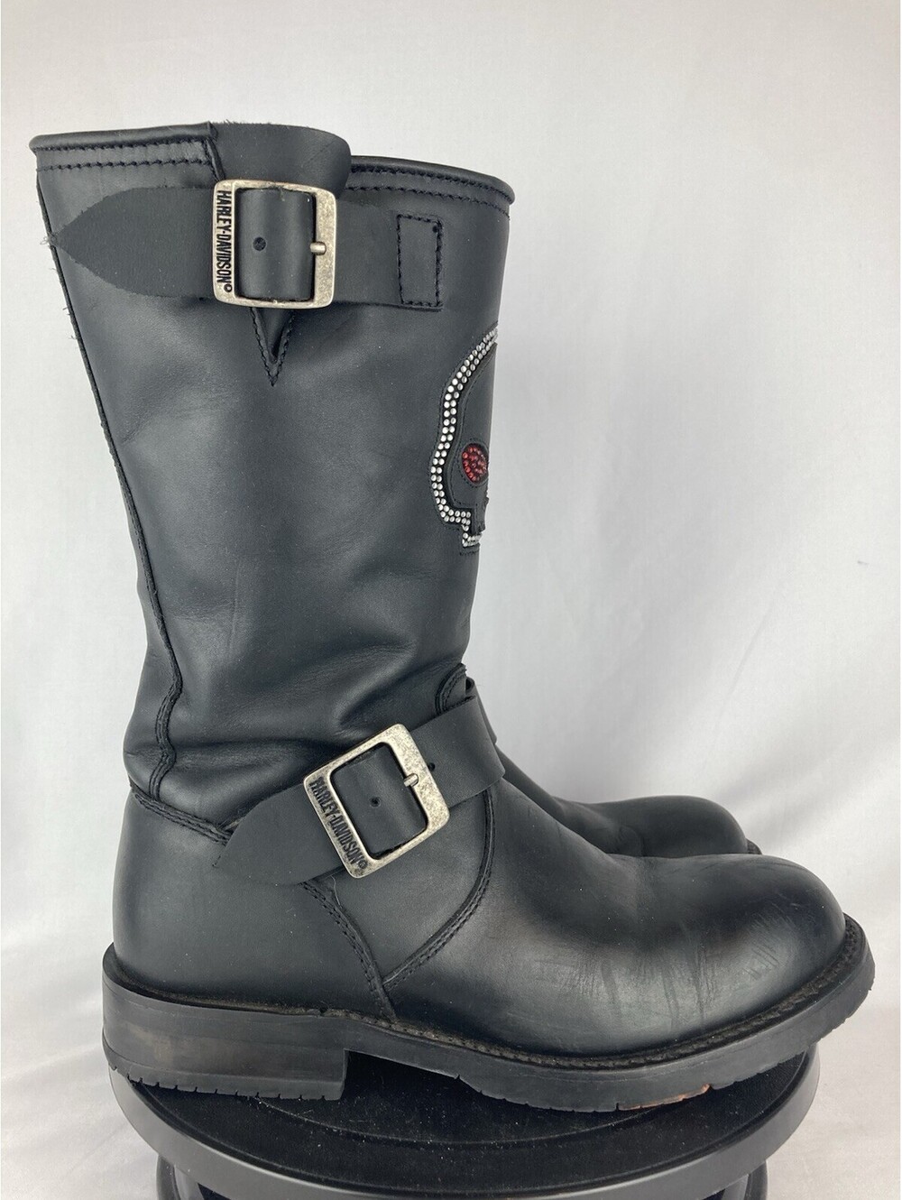 Women’s Size 8.5 Harley-Davidson D87134 Rhinestone Skull Biker Leather Boots - Picture 4 of 9